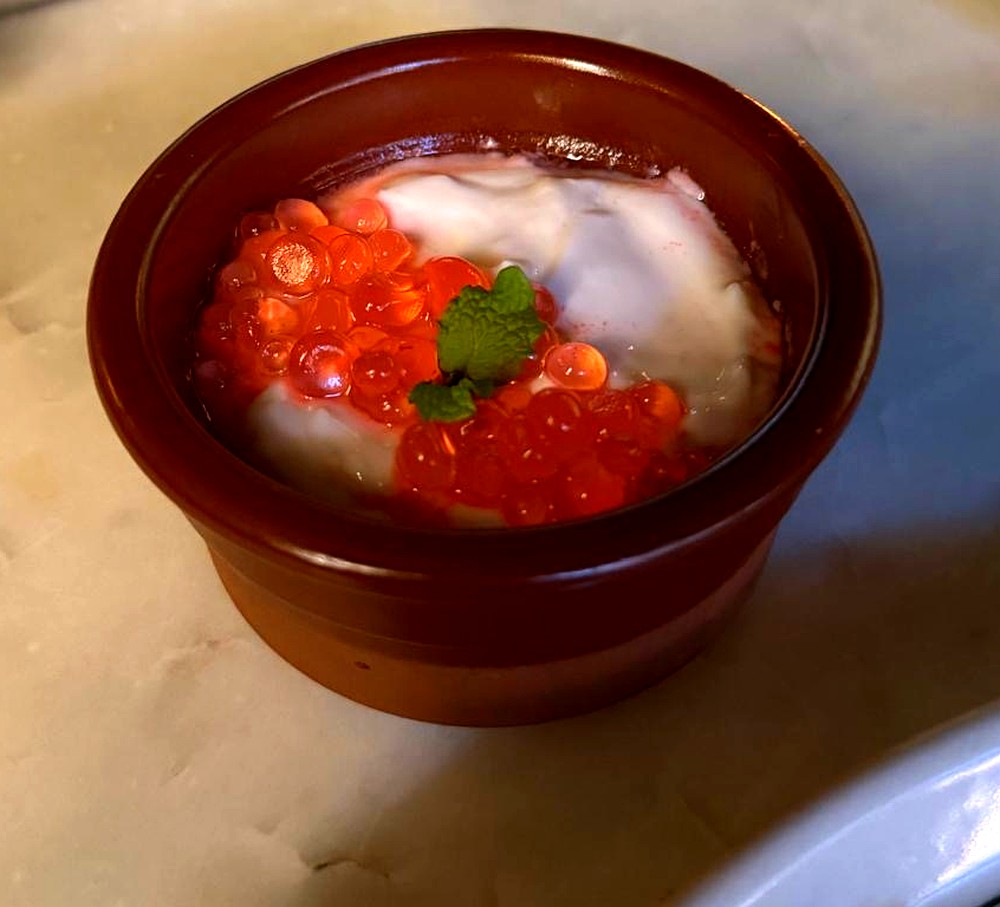 Lychee Shrikhand with Rose Caviar by Drop & A Dash